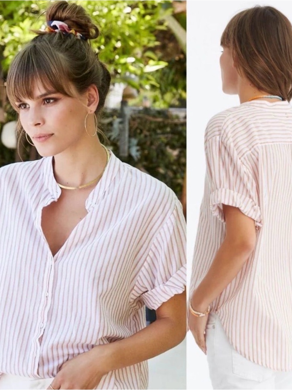 XiRENA Kayden Striped Lightweight Cotton Button Down Shirt in Lion size L